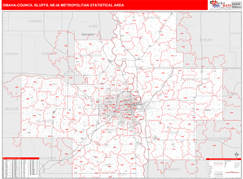 Omaha-Council Bluffs Metro Area Digital Map Red Line Style